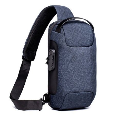 Sling Bag Anti-Theft USB Crossbody Ryggsäck Vattentät bröst Blå