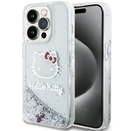 Hello Kitty Liquid Glitter Charms Kitty Head tapauksessa iPhone 13 Pro Max - hopea