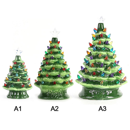 Keramisk juletræ bordplade juledekoration mini dekoration(S,grøn)