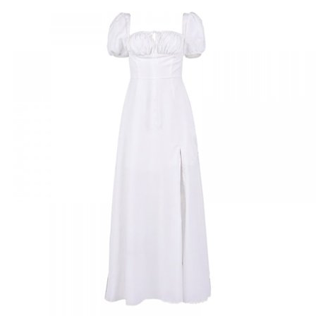 Krave Hem Sexet Side Split Bobleærme Kjole (Hvid M)