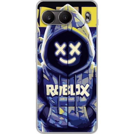 Kompatibelt Mobildeksel til OnePlus OnePlus Nord 4 Blågul Roblox hettegenserfigur med minimalistisk neonstil og masket ansikt, moderne spillillustras