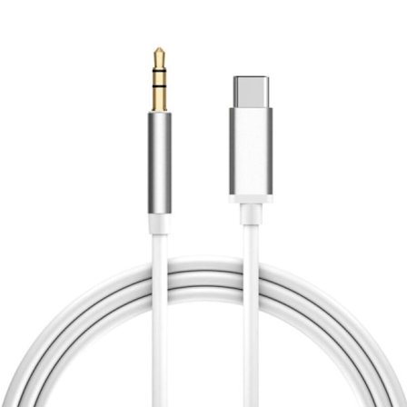 1M USB-C til AUX 3.5mm Kabel Adapter Bil Sølv