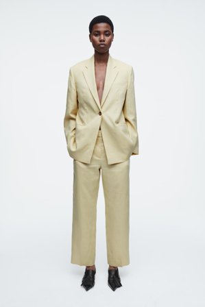 COS Women's Linen Slim Leg Trousers in Yellow