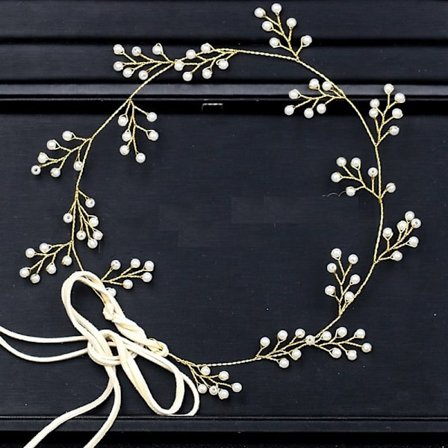 Hårbånd for kvinner, bryllupsdiadem med perler i gull