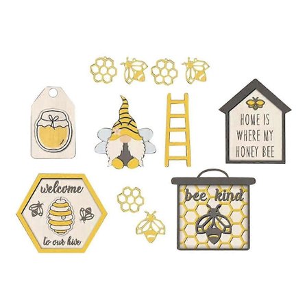 12 stk./sæt Bi Festival Bordpynt Hjem Glædelig Ferie Mini Træstatuer Skrivebordsindretning Bier Da