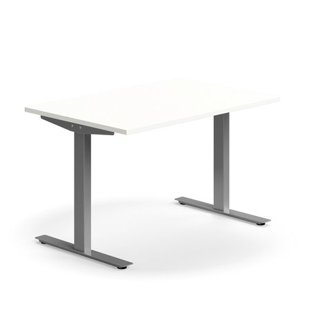 Schreibtisch QBUS, 1200x800 mm, T-Fuß-Gestell, silber/weiß