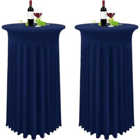 TS-Sett med 2 mørkeblå trekk til høyt bord, duk for ståbord 80 x 110 cm, marineblå duk med plissert skjørt