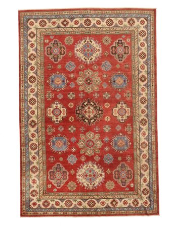 Handgeknüpft Kazak Fine 200X303 Wollteppich Braun/Dunkelrot