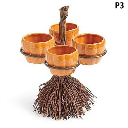 IC Halloween Kvast Pumpa Kopp Separator Fruktbricka Dekoration Res fyra koppar