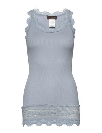 Silk Top W/ Lace T-shirts & Tops Sleeveless Blå Rosemunde*Betinget Tilbud