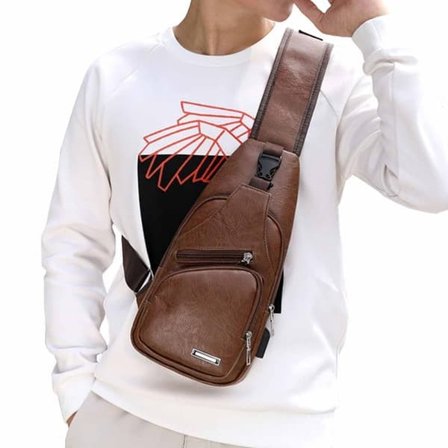 Axelväska Herr Axelremsväska Cross Body Väska Skinn Ljusbrun—pa