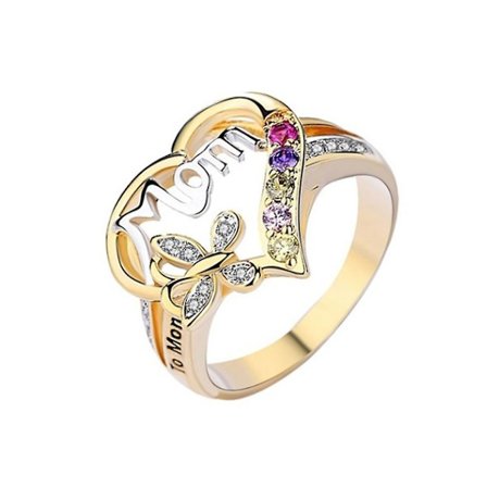 Hålhjärta Engelska Bokstäver Kärlek Mamma Rhinestone Fjäril Finger Ring Smycke