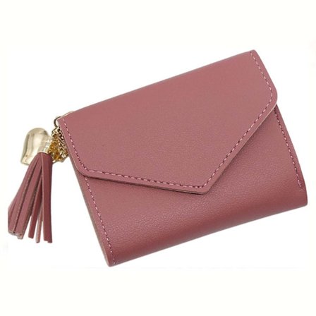 Liten Rosa Plånbok Dam Kvinna Skinn Läder Kejda Tassel Guld (kopia)