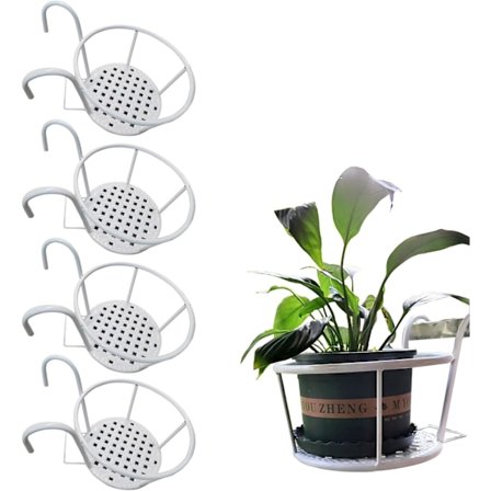 4 st Vita Balkongräcke Blomkruka Hängande Fäste Trädgårdsstaket Växtkorgställ Smidesjärn Utomhus Blomkrukshållare