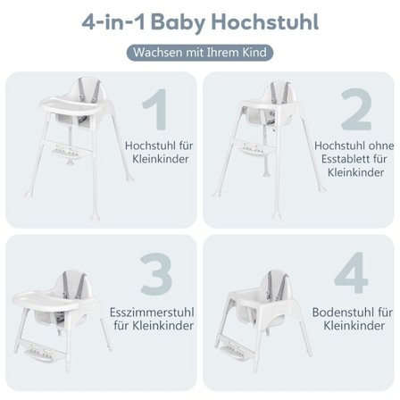 4 i 1 barnstol barnstol med avtagbar bricka babybarnstol vit