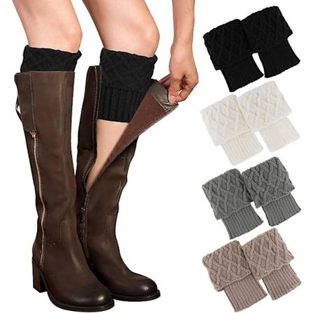 4 par varme vinterstøvlekanter til kvinder, hæklede strikkede sokker til piger, korte benvarmere, støvlesokker