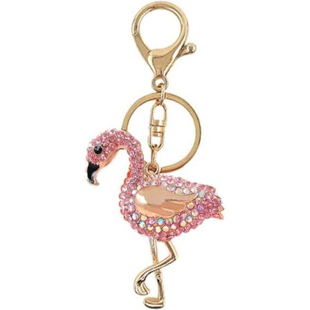 Flamingo Alloy Rhinestones avaimenperä, kultainen Sparkling Charm - varastossa Pink