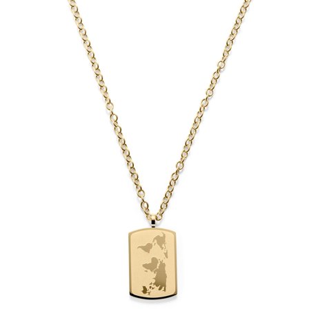 Collier à plaque dorée Carte du monde pour hommes - Chaînes en acier