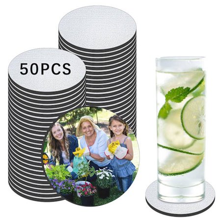 50 stk. Sublimering Underlag Blanks Bulk, 4x4 Tommer Rund Blank Kopmåtte Gummi til Sublimeringsoverførsel Varmepresseprint DIY