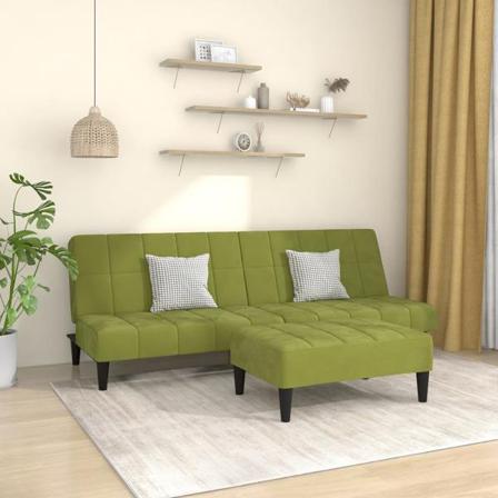Vidaxl Bäddsoffa 2-sits Med Fotpall Ljusgrön Sammet Grön