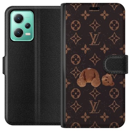Kompatibel Tegnebogsetui til Xiaomi Xiaomi Redmi Note 12 Luksuriøst monogrammønster med knust bamse i mørk modeæstetik