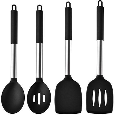ING Spatler 4 deler Spatel Silikon BPA-fri Non-stick belegg Silikon Kokekar 1x Stekespade Lekkasjesikker Spatel Pannekakespade Suppe Svart