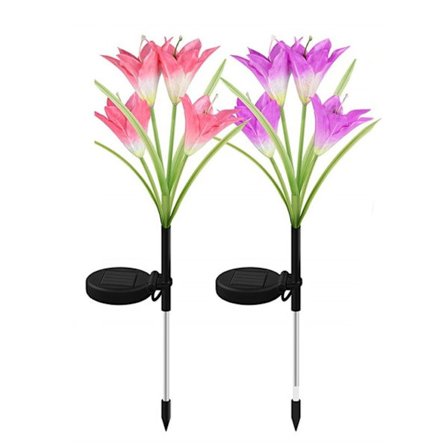 Solcelledrevne hageutendørslys, fargeskiftende med 16 større solliljer, IP65 vanntette solcellelys for hage, uteplass,