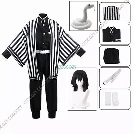 Lilla/Svart Iguro Obanai Cosplay Anime Demon Ghost Slayer Iguro Obanai Haori Kimono Cosplay Kostyme Hvit Slange Dukke Sett Barn 130 cm-WELLNGS Kids 