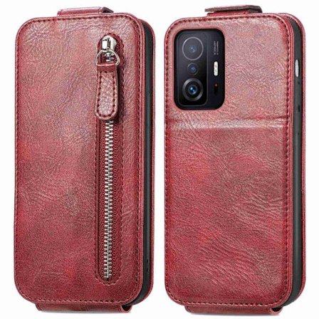 Vertical Flip Phone Suojakotelo With Zipper For Xiaomi 11T / 11T Pro - Punainen