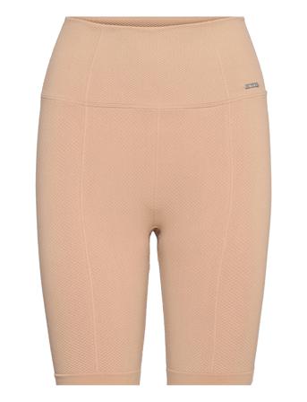 Solid Beige Luxe Seamless Biker Shorts Running/training Tights Beige AIM'N