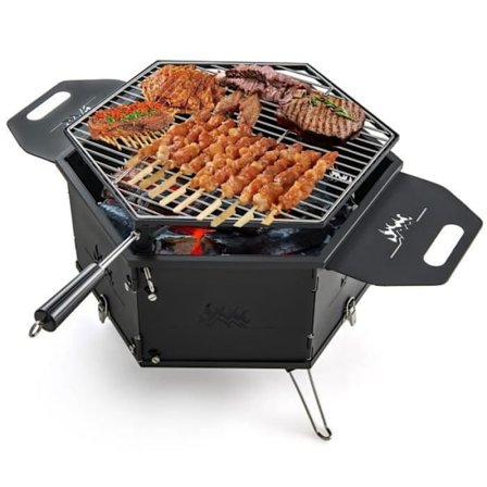 COSTWAY Bärbar kolgrill-grill för picknick-4-5 personer-hopfällbara ben-rostfritt stål-Hibachi rökare-77 x 74 x 38 cm