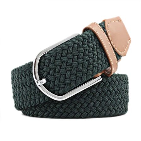 Elastiskt Canvas Bälte - Tyg Skärp med Stretch W26-W36 Grön