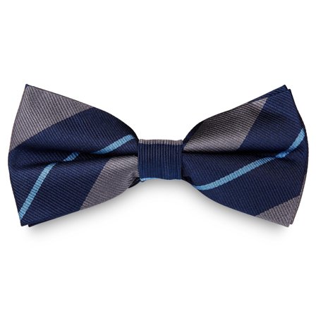 Grey & Blue Stripe Navy Silk Pre-Tied Bow Tie for Men - Pre-tied bow ties