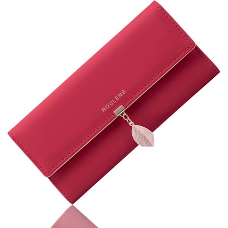 Dames portemonnee, RFID-blokkerende PU-leren portemonnee voor vrouwen Blad hanger rits portemonnee met meerdere kaartvakken en ruim compartiment