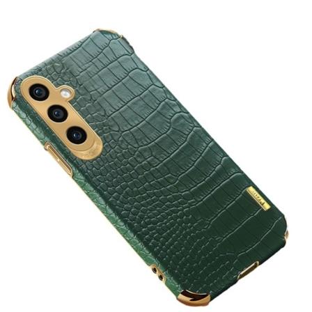 SKALO Samsung A15 5G Krokotiili Kultainen Reuna Kuori - Vihreä Green