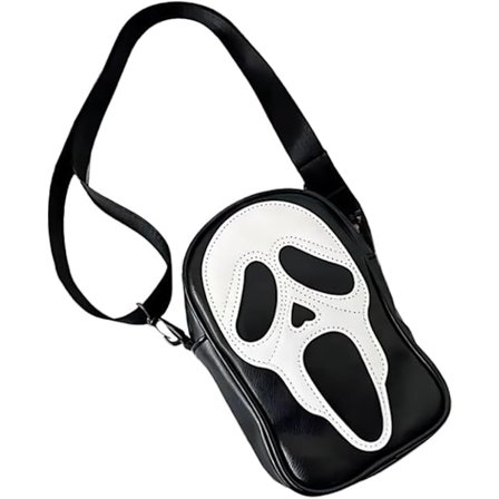 Ghost face skuldertaske, Halloween ghost face pung, PU læder mobiltelefonpung, Gotisk kranie crossbody taske, unisex