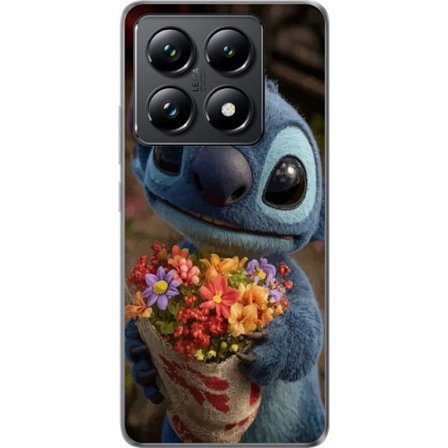 Kompatibel Mobilcover til Xiaomi Xiaomi 14T Pro Sød blå figur med store øjne, der holder en farverig buket i en varm og kær stil