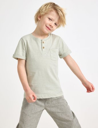 Lindex Top Ss Essentials W Placket - Green - 98/104