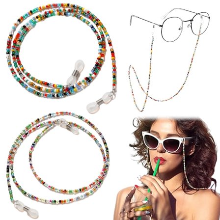 2PCS Eyeglasses Chain, Eyeglass Chains Holders Beaded Glasses, Cord Anti-slip Glasses for Women Glasses Cord Lanyard Gift, Sports (Green, Pink