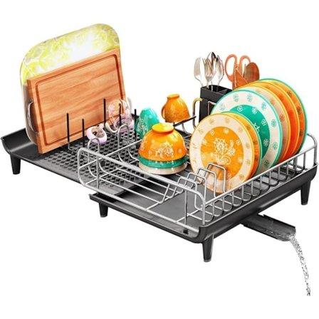Opvaskebakke, stor kapacitet udtrækkelig opvaskebakke med aftagelig bestikholder og drejelig afløbsslange til køkkenarrangør og opbevaring KLB