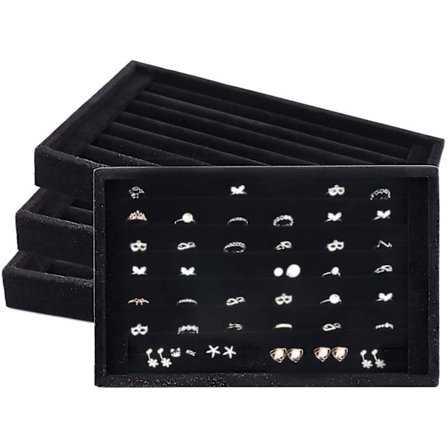 Ringhållare, 4-pack Sammet 7 Fack Ring Örhängen Visningsbrickor Hållare Låda