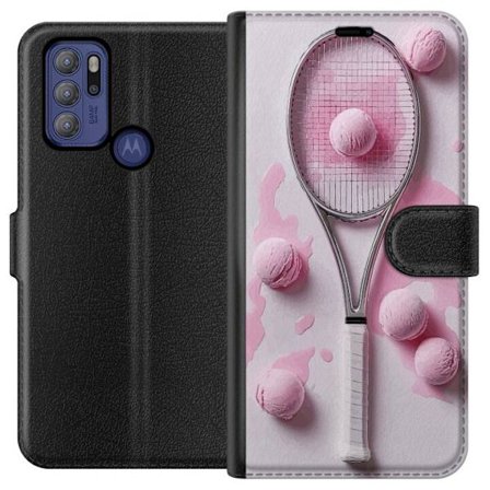 Kompatibelt Lommeboketui til Motorola Motorola Moto G60S Rosa glasskuler og tennisracket i et kreativt, stille bilde med leken popfølelse og moderne