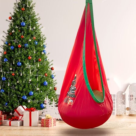 1 stk. kraftig hengende hengekøye stol med oppblåsbar pute og lomme - 80 kg kapasitet, 2-lags design