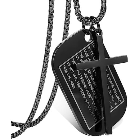 Hundetiketter i rostfritt stål Korshalsband för män Bönkorshalsband Militär Rolokedja 3 mm 24 tum Svart Bibelbön