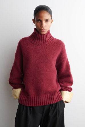 COS Damen Kaschmirpullover Mit Hohem Kragen - Rot
