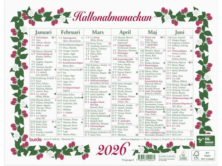 Burde Väggkalender Lilla Hallonalmanackan 2026 - Lyreco - Almanackor och kalendrar - Väggkalendrar - Väggblad