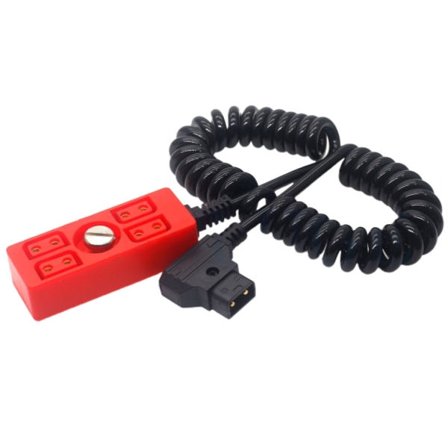 Kamera ström 1 hane D-tap till 4-ports hona D-Tap Hub Adapter Kabel Spiralfjäder ström 1/4 skruv Röd
