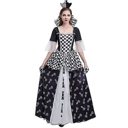 Skak Dronning Kostume Til Kvinder Halloween Fest Udklædning Skakbrik Print (L)