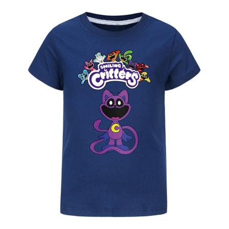 Barn Leende Critters CatNap Söt tecknad T-shirt Kortärmad T-shirt Navy blue 130cm