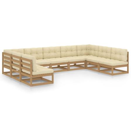 Vidaxl Loungegrupp Med Dynor 9 Delar Honungbrun Massiv Furu Brun